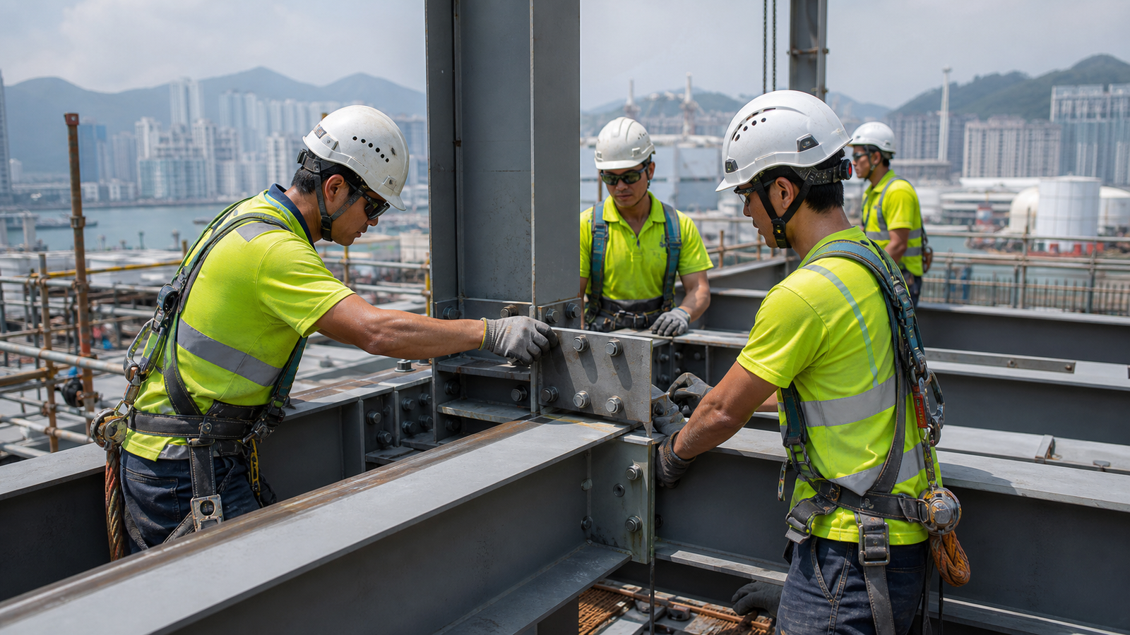 Hot-weather steel structure installation illustration